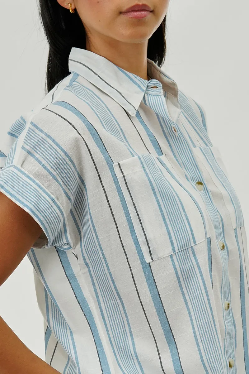 Beechers Brook Striped Short Sleeve Shirt - Blue sold by Fairweather product image thumbnail 4