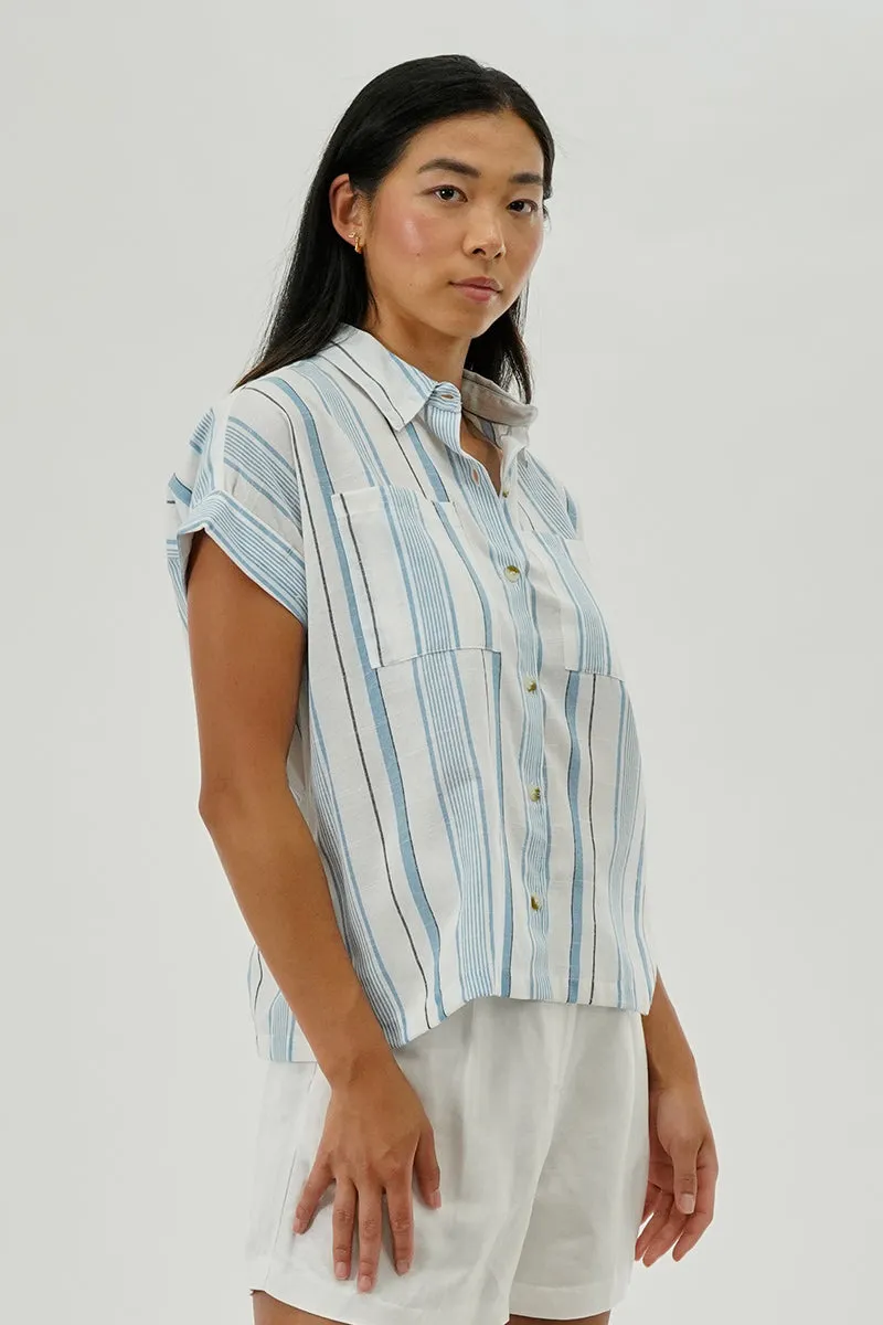 Beechers Brook Striped Short Sleeve Shirt - Blue sold by Fairweather product image thumbnail 2
