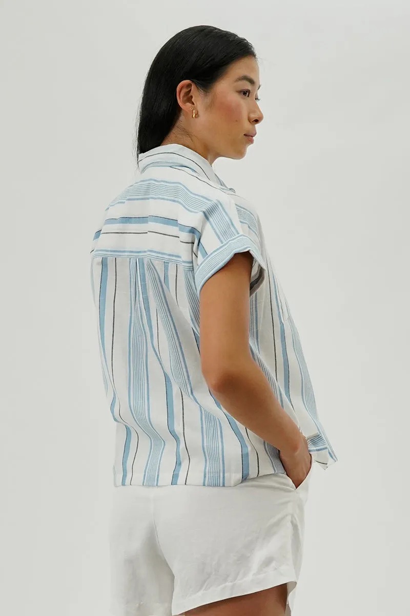 Beechers Brook Striped Short Sleeve Shirt - Blue sold by Fairweather product image thumbnail 3