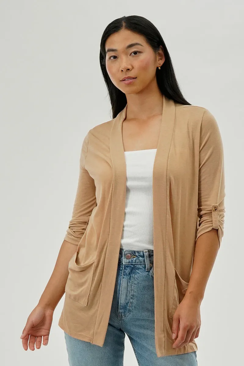 Fahrenheit Lightweight Wrap Cardigan - Camel sold by Fairweather