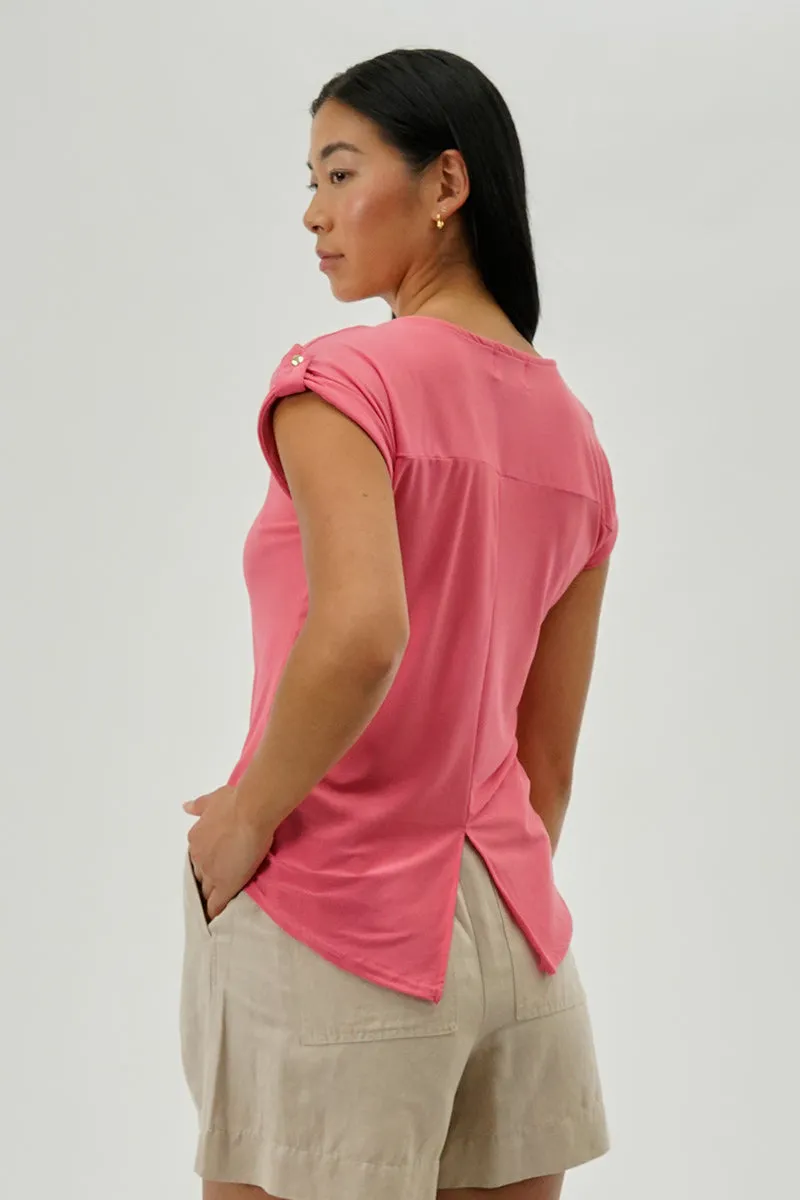 Beechers Brook Short Sleeve Split Back Blouse - Pink sold by Fairweather product image thumbnail 3