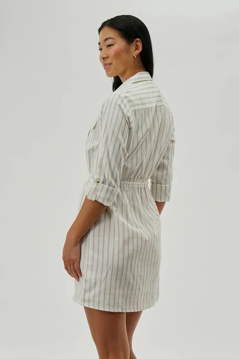 Beechers Brook Striped Roll Up Sleeve Day Dress - Beige sold by Fairweather product image thumbnail 3