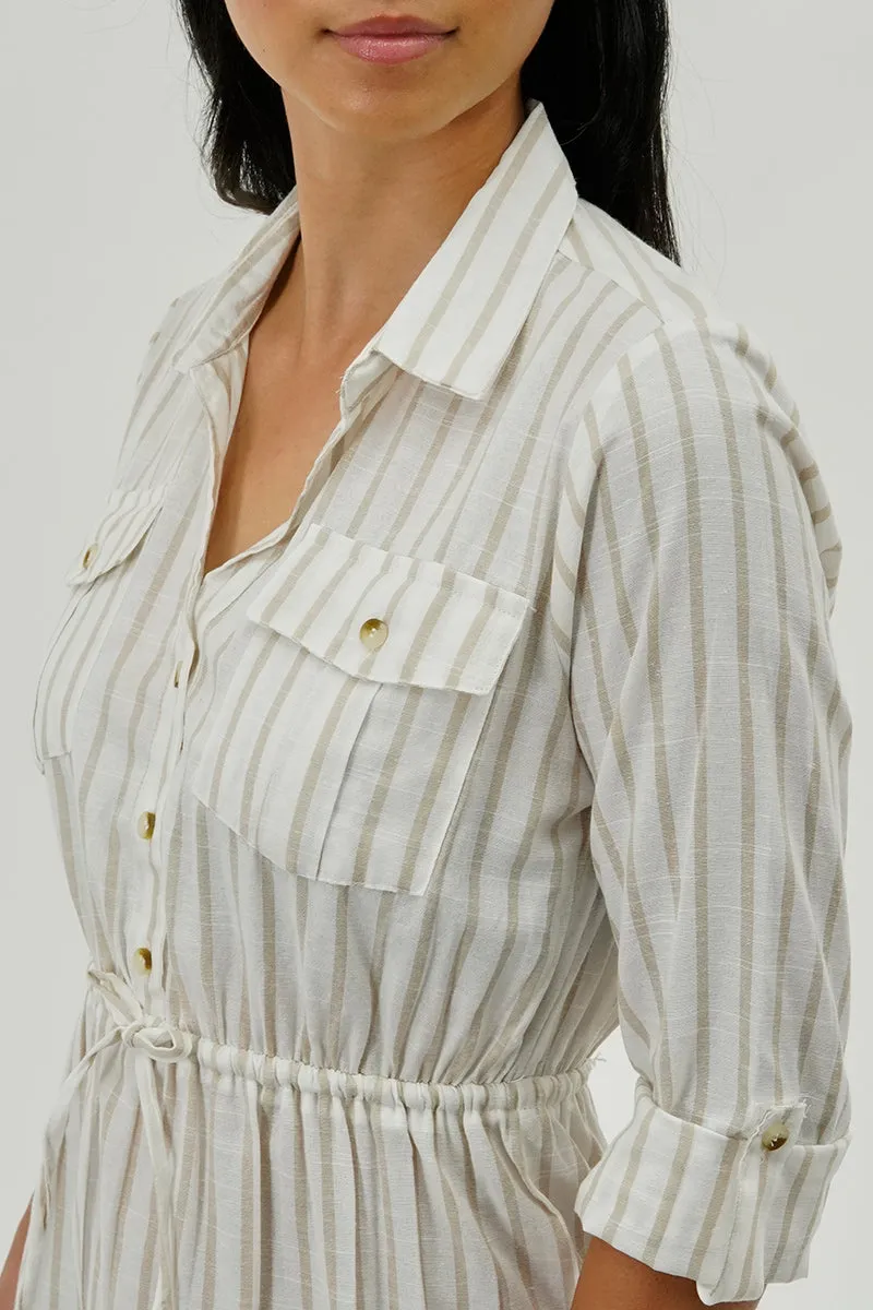 Beechers Brook Striped Roll Up Sleeve Day Dress - Beige sold by Fairweather product image thumbnail 4