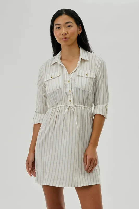 Beechers Brook Striped Roll Up Sleeve Day Dress - Beige sold by Fairweather