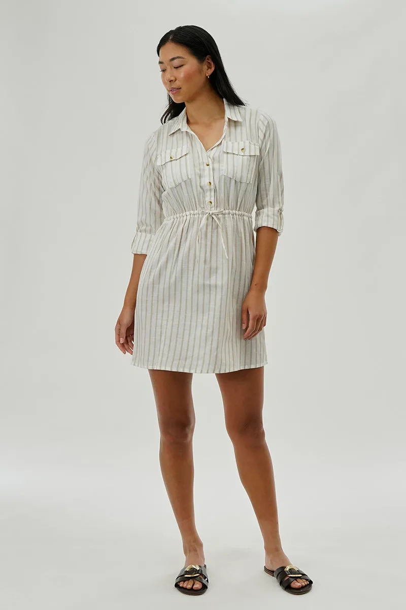 Beechers Brook Striped Roll Up Sleeve Day Dress - Beige sold by Fairweather product image thumbnail 5