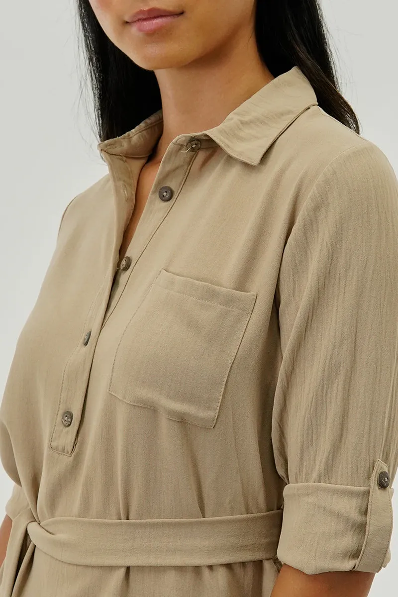 Urbanology Belted Button Up Day Dress - Beige sold by Fairweather product image thumbnail 4