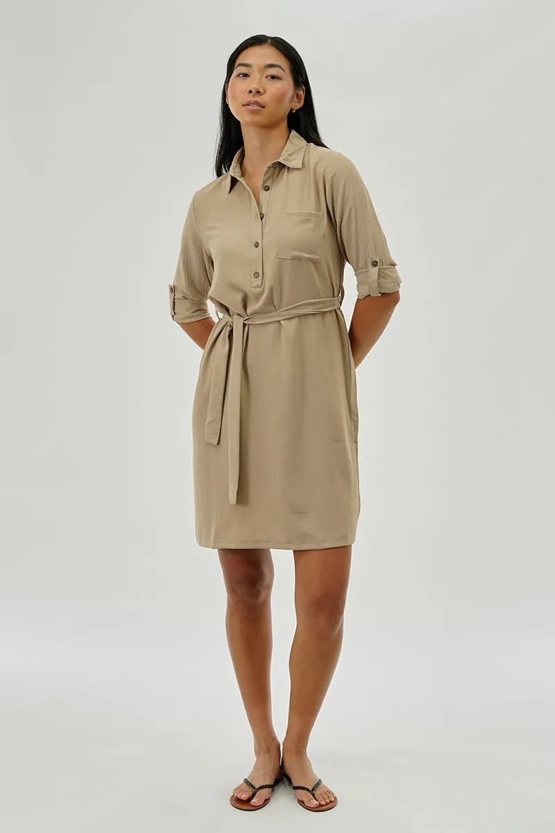 Urbanology Belted Button Up Day Dress - Beige sold by Fairweather product image thumbnail 5