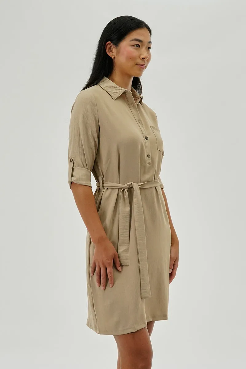 Urbanology Belted Button Up Day Dress - Beige sold by Fairweather product image thumbnail 2