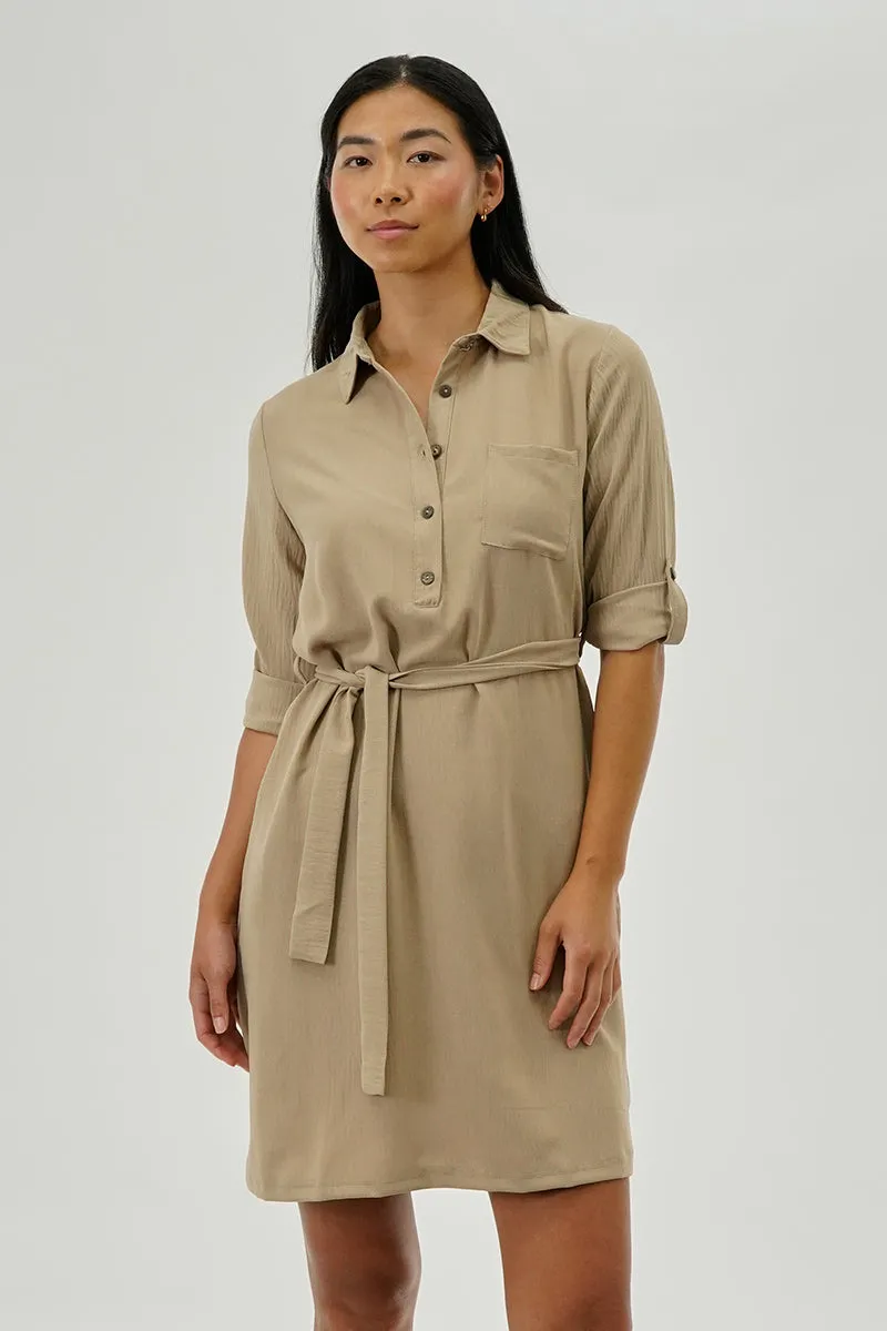 Urbanology Belted Button Up Day Dress - Beige sold by Fairweather