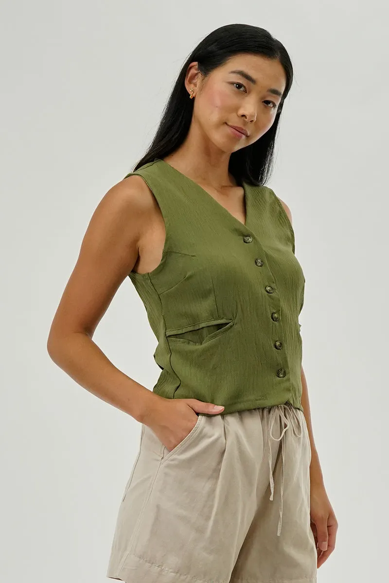 Stylexchange Vintage Button Up Sleeveless Shirt - Olive sold by Fairweather product image thumbnail 2
