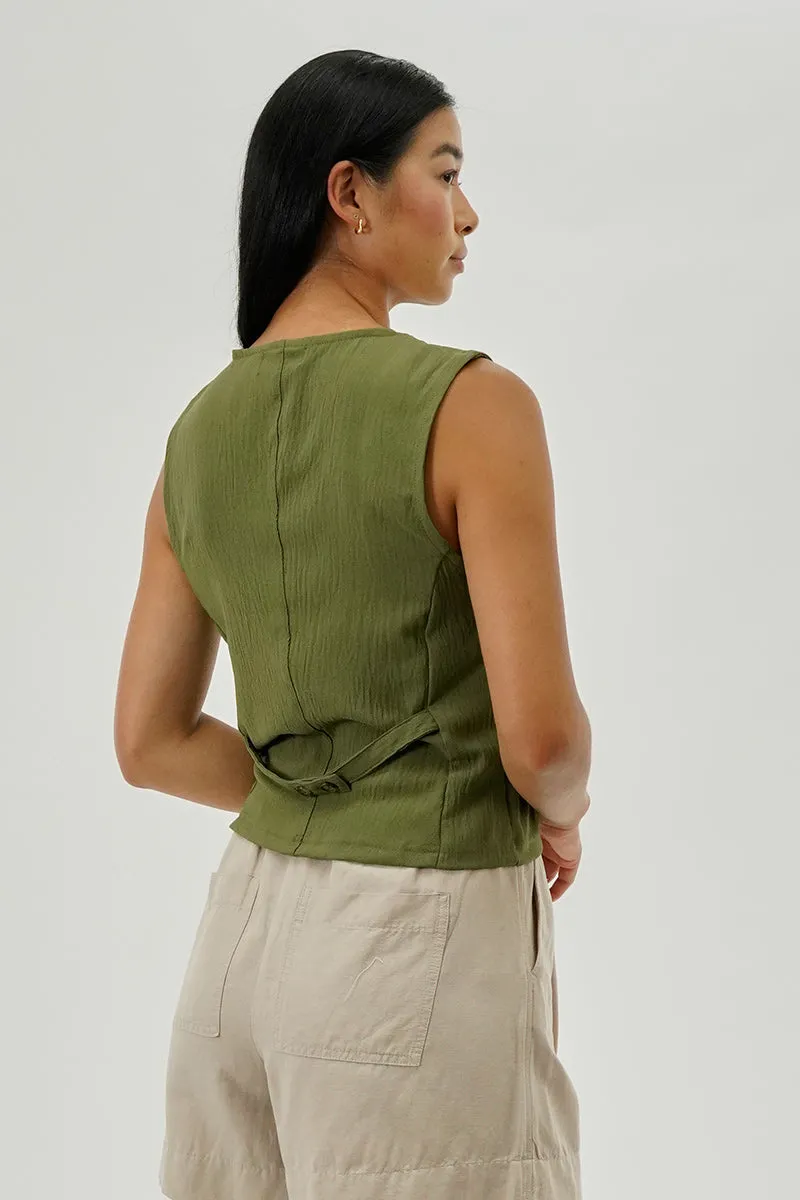 Stylexchange Vintage Button Up Sleeveless Shirt - Olive sold by Fairweather product image thumbnail 3