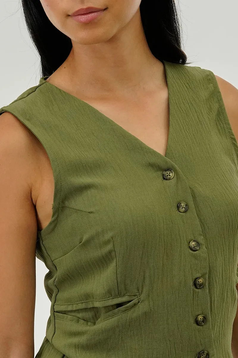 Stylexchange Vintage Button Up Sleeveless Shirt - Olive sold by Fairweather product image thumbnail 4
