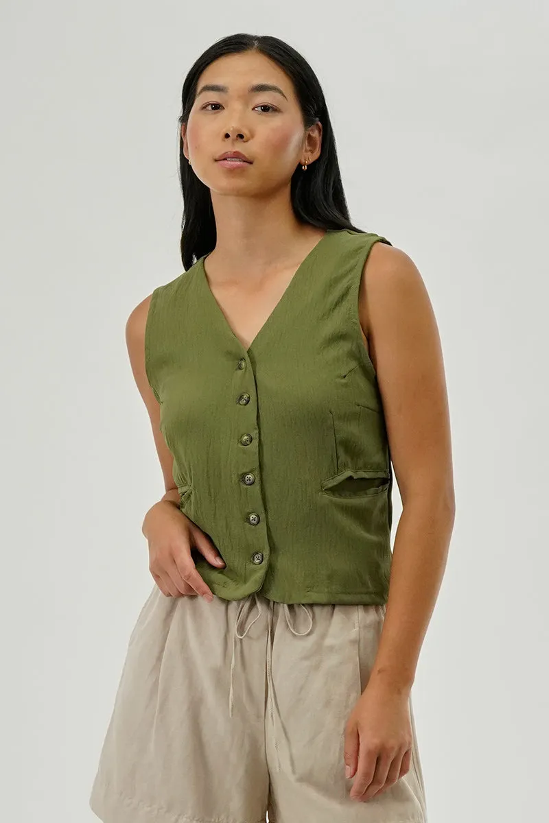 Stylexchange Vintage Button Up Sleeveless Shirt - Olive sold by Fairweather