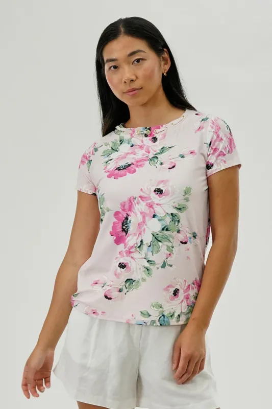 International INC Company Floral Gommet Neck Detail Tee - Pink sold by Fairweather