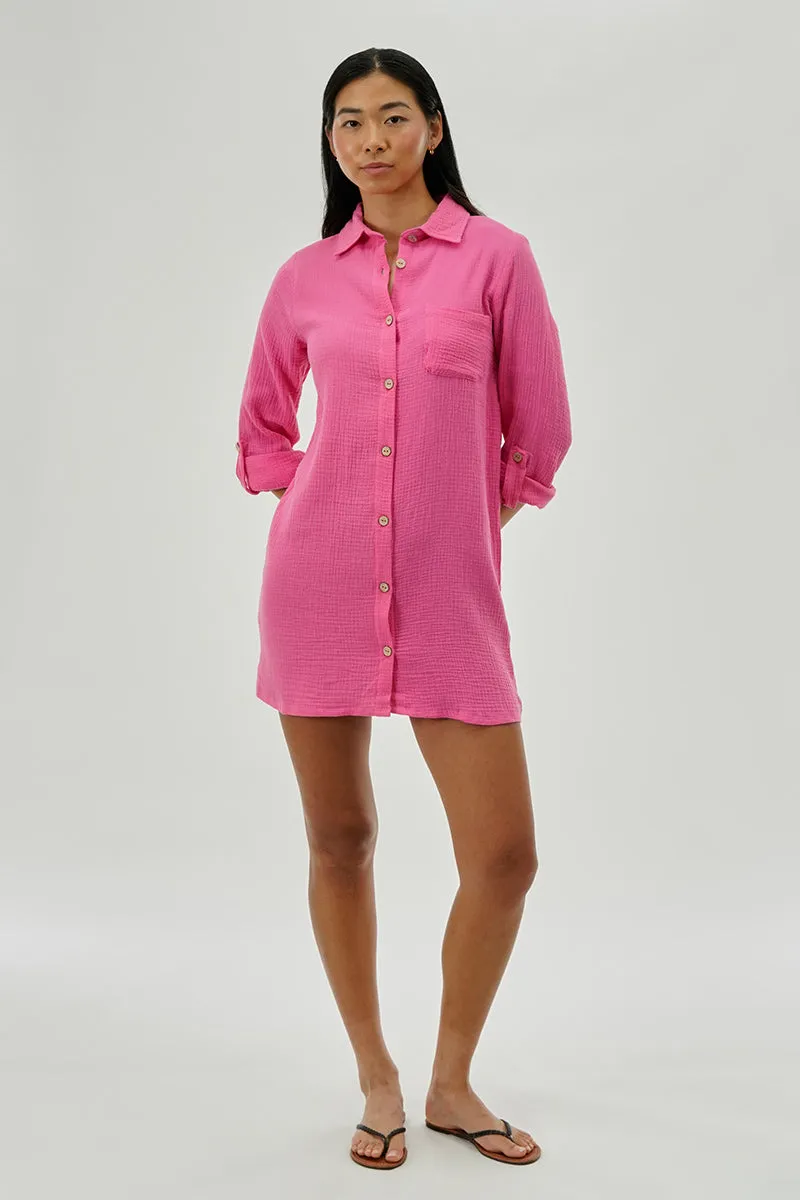 Impress Button Up Day Dress - Pink sold by Fairweather product image thumbnail 5