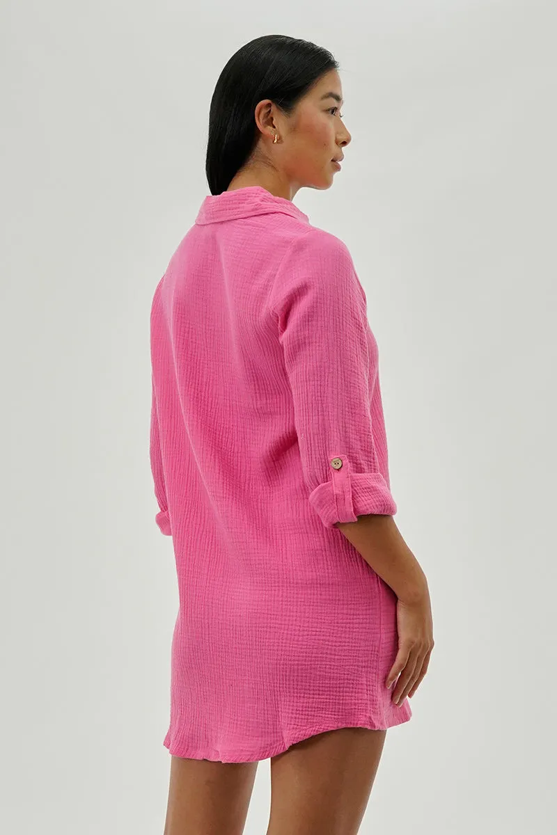 Impress Button Up Day Dress - Pink sold by Fairweather product image thumbnail 3