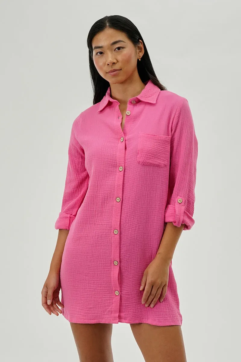 Impress Button Up Day Dress - Pink sold by Fairweather