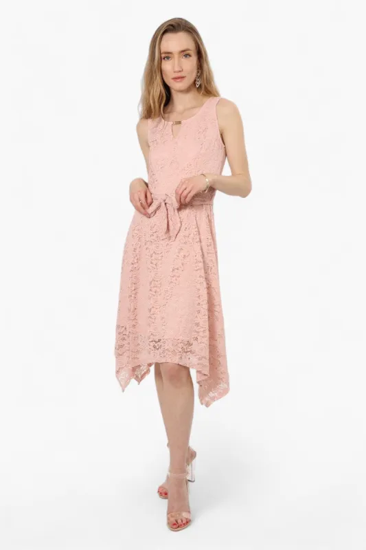 Limite Belted Lace Keyhole Cocktail Dress - Pink sold by Fairweather