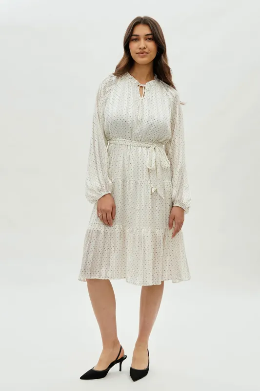 Costa Blanca Polka Dot Long Sleeve Day Dress - White sold by Fairweather