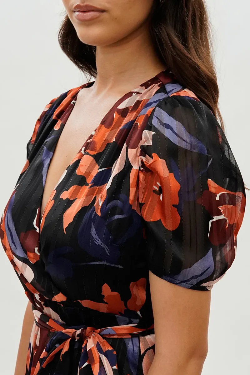 Costa Blanca Floral Wrap Midi Dress - Navy sold by Fairweather product image thumbnail 4