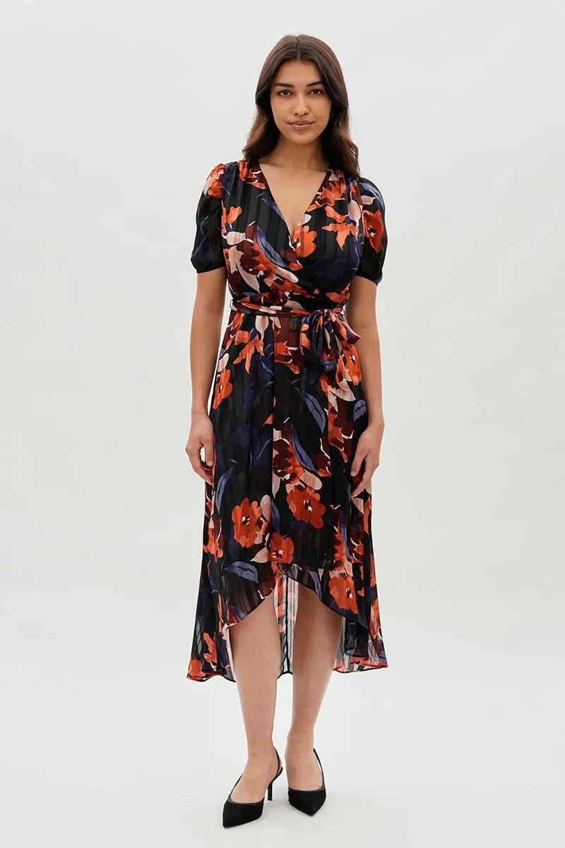 Costa Blanca Floral Wrap Midi Dress - Navy sold by Fairweather
