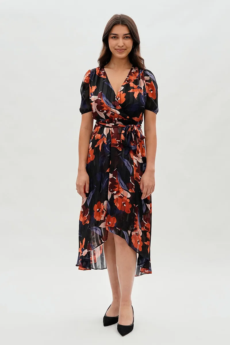 Costa Blanca Floral Wrap Midi Dress - Navy sold by Fairweather product image thumbnail 5