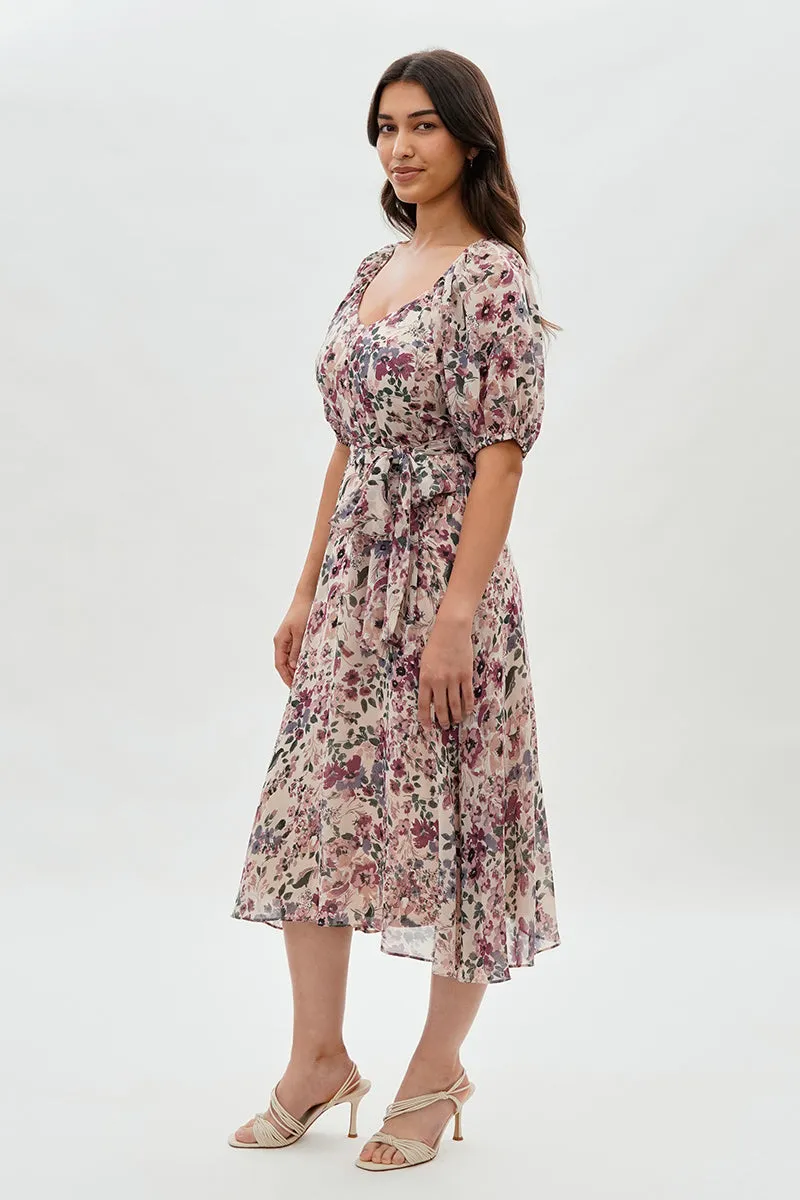 Costa Blanca Floral Short Sleeve Midi Dress - Beige sold by Fairweather product image thumbnail 2