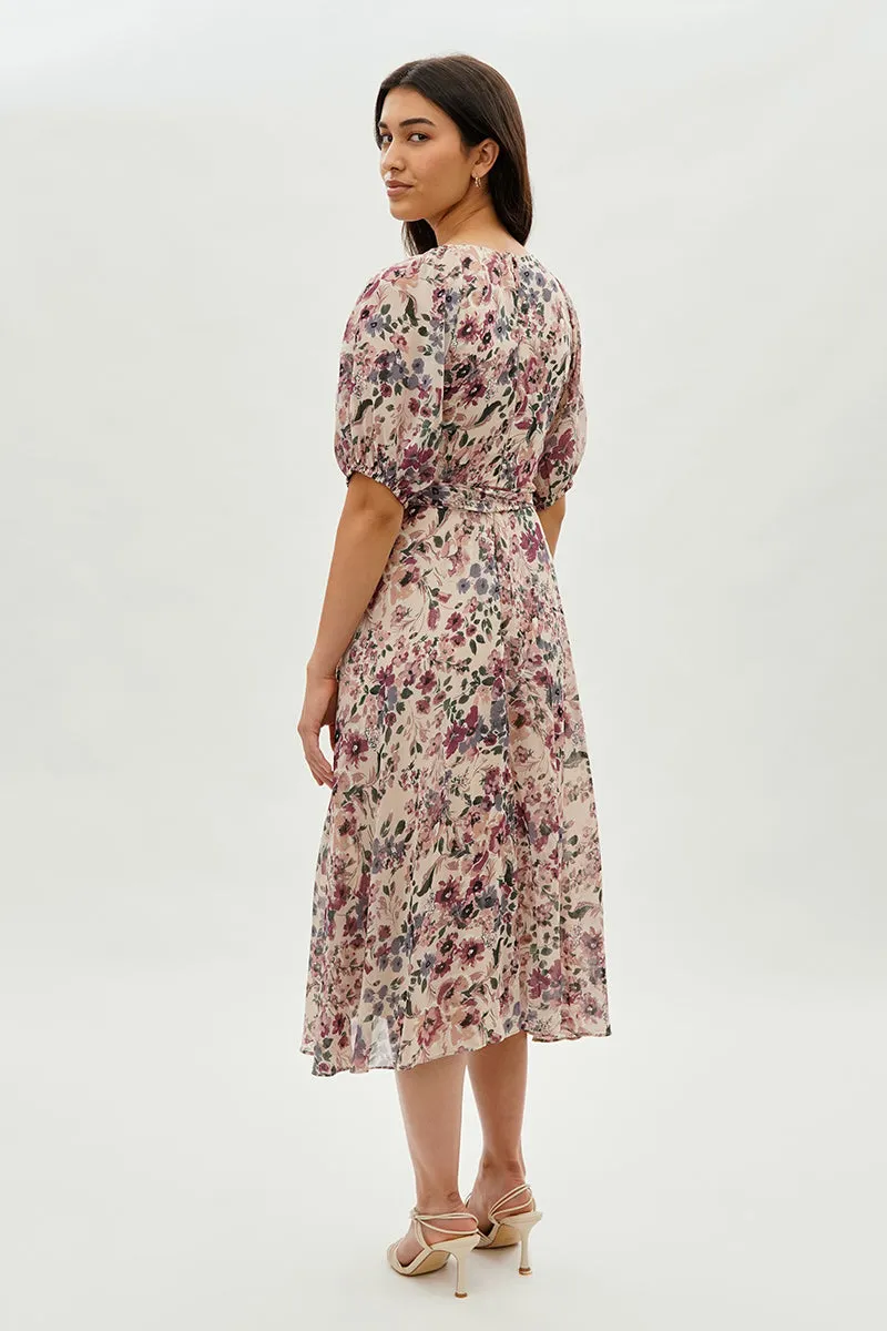 Costa Blanca Floral Short Sleeve Midi Dress - Beige sold by Fairweather product image thumbnail 3