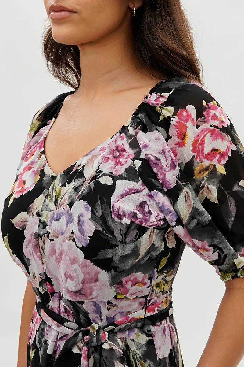 Costa Blanca Floral Short Sleeve Midi Dress - Black sold by Fairweather product image thumbnail 4