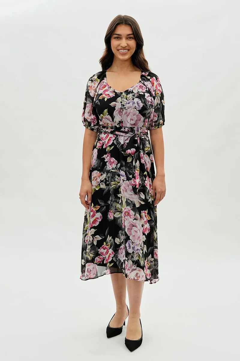 Costa Blanca Floral Short Sleeve Midi Dress - Black sold by Fairweather product image thumbnail 5