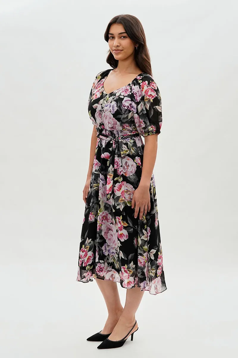 Costa Blanca Floral Short Sleeve Midi Dress - Black sold by Fairweather product image thumbnail 2