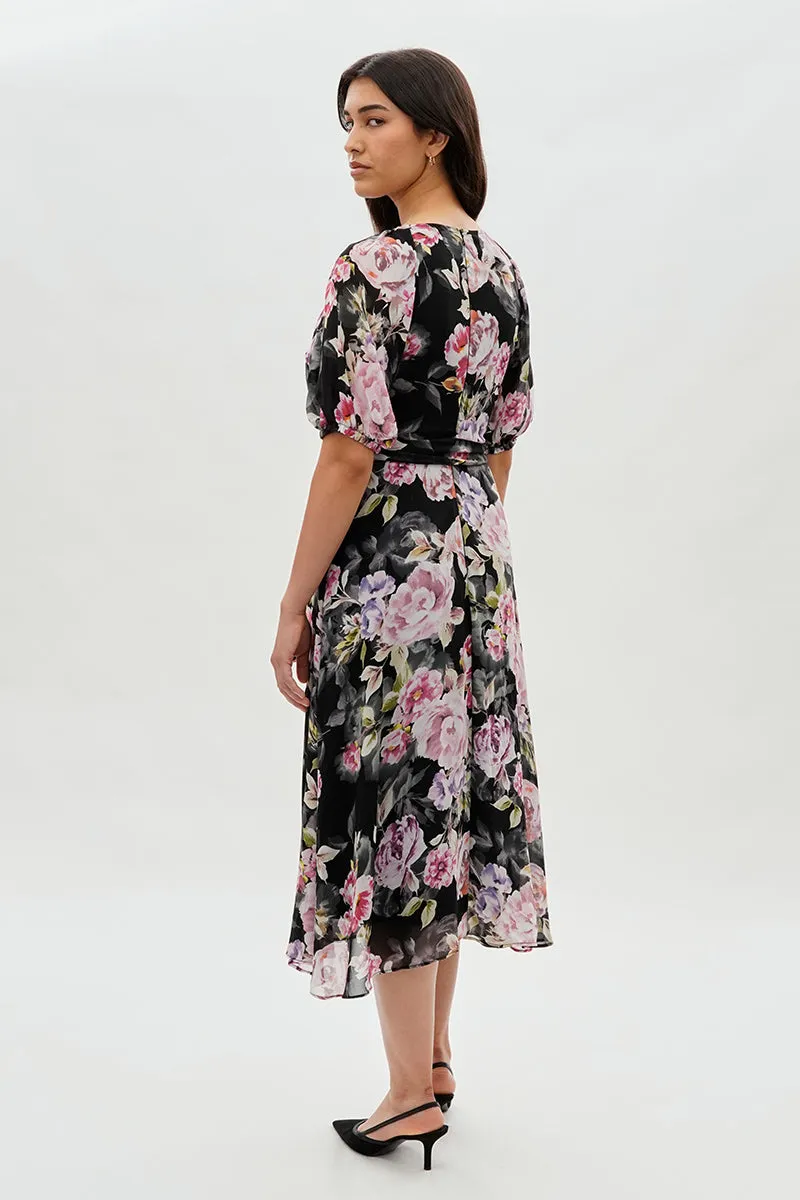 Costa Blanca Floral Short Sleeve Midi Dress - Black sold by Fairweather product image thumbnail 3