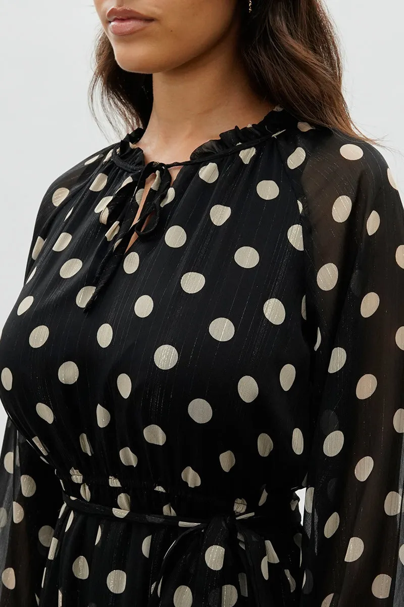 Costa Blanca Polka Dot Long Sleeve Day Dress - Black sold by Fairweather product image thumbnail 4