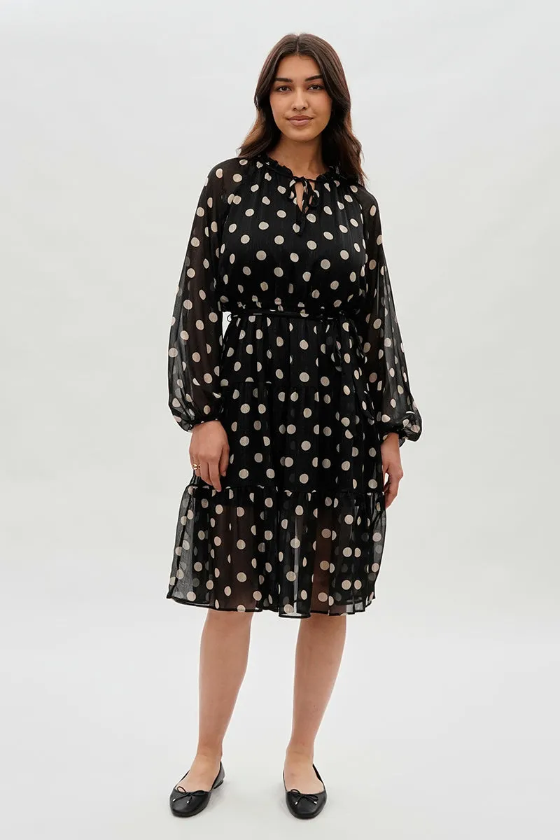 Costa Blanca Polka Dot Long Sleeve Day Dress - Black sold by Fairweather product image thumbnail 5