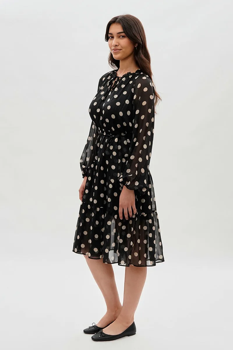 Costa Blanca Polka Dot Long Sleeve Day Dress - Black sold by Fairweather product image thumbnail 2