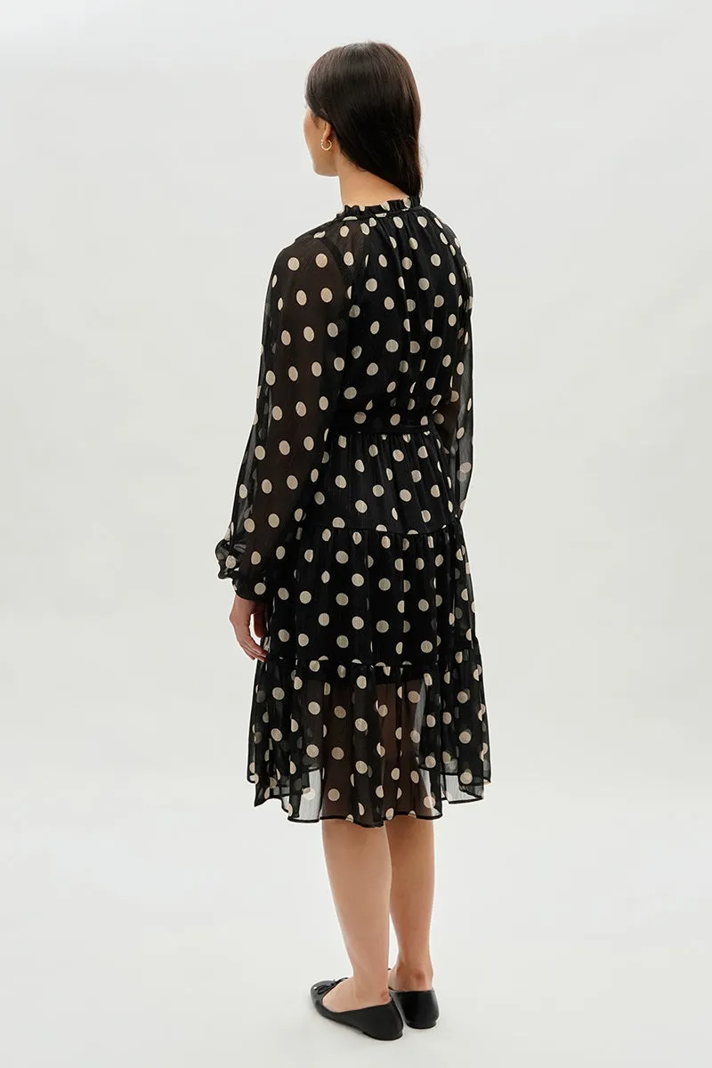 Costa Blanca Polka Dot Long Sleeve Day Dress - Black sold by Fairweather product image thumbnail 3
