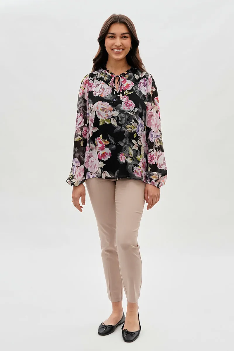 Beechers Brook Floral Tie-Neck Long Sleeve Blouse - Black sold by Fairweather product image thumbnail 5