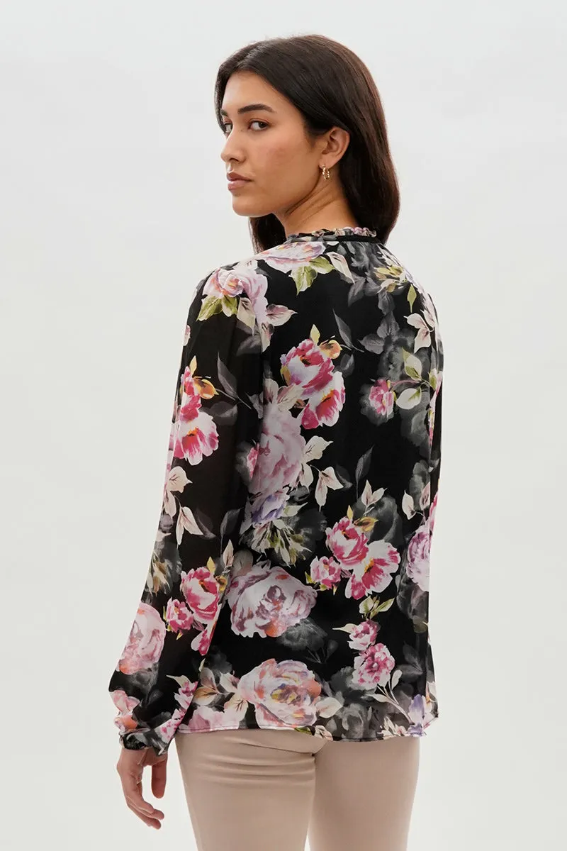 Beechers Brook Floral Tie-Neck Long Sleeve Blouse - Black sold by Fairweather product image thumbnail 3
