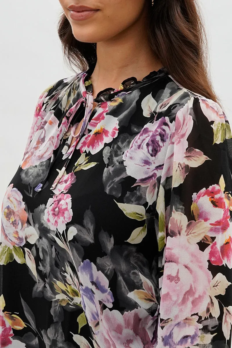 Beechers Brook Floral Tie-Neck Long Sleeve Blouse - Black sold by Fairweather product image thumbnail 4