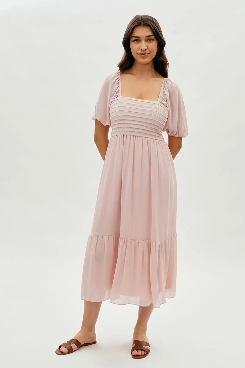 Beechers Brook Pleated Puff Sleeve Midi Dress - Blush sold by Fairweather