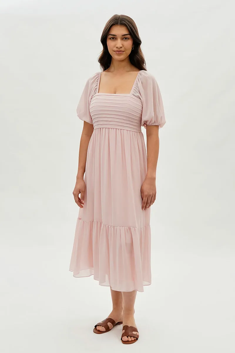 Beechers Brook Pleated Puff Sleeve Midi Dress - Blush sold by Fairweather product image thumbnail 5