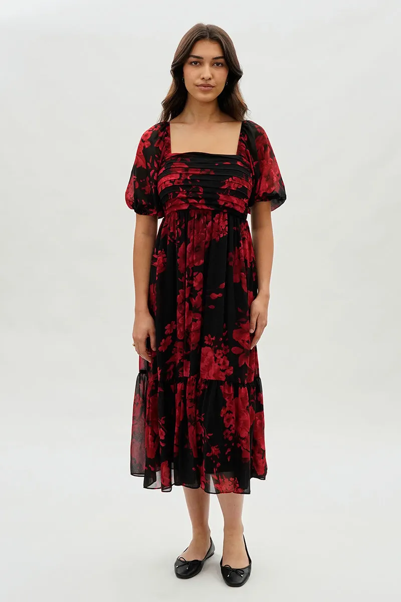 Beechers Brook Pleated Square Neck Midi Dress - Black sold by Fairweather