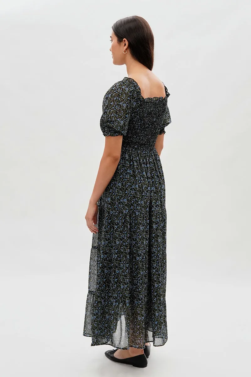 Costa Blanca Floral Smocked Short Sleeve Maxi Dress - Black sold by Fairweather product image thumbnail 3