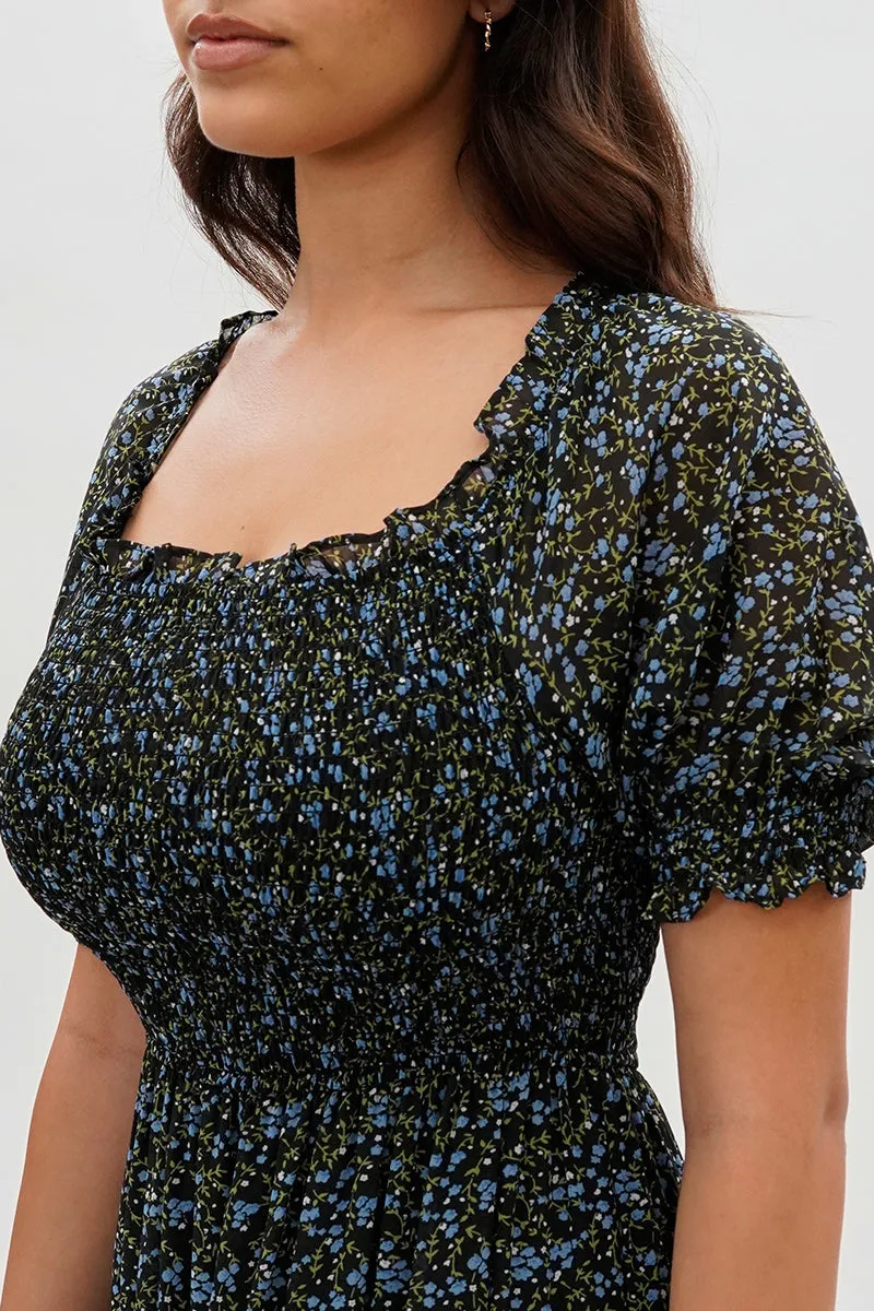 Costa Blanca Floral Smocked Short Sleeve Maxi Dress - Black sold by Fairweather product image thumbnail 4