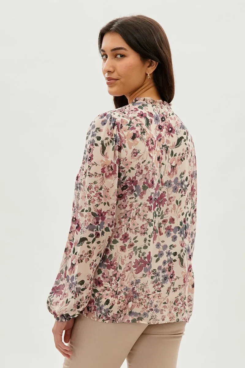 Beechers Brook Floral Tie-Neck Long Sleeve Blouse - Beige sold by Fairweather product image thumbnail 3