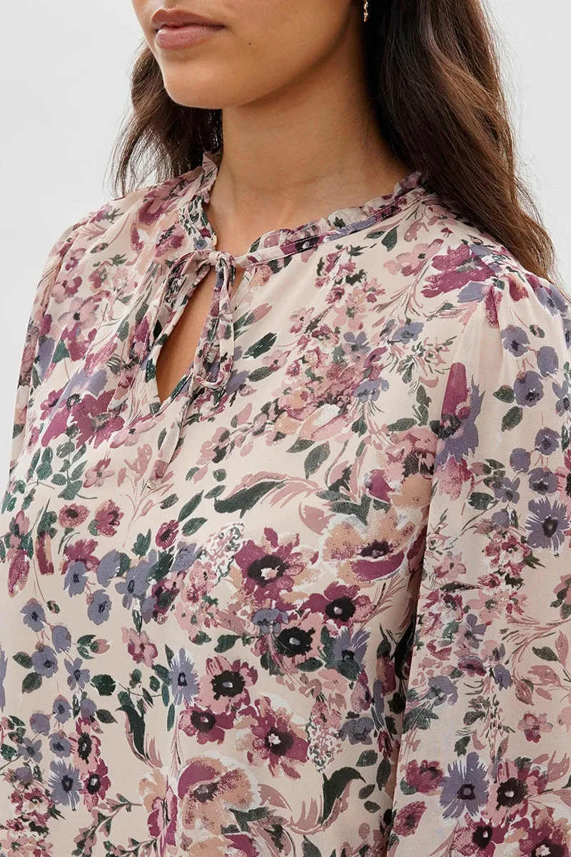Beechers Brook Floral Tie-Neck Long Sleeve Blouse - Beige sold by Fairweather product image thumbnail 4