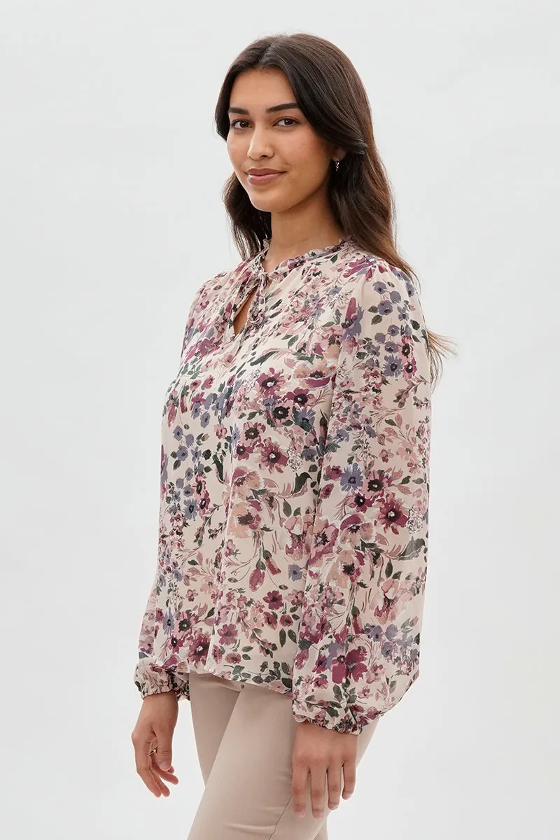 Beechers Brook Floral Tie-Neck Long Sleeve Blouse - Beige sold by Fairweather product image thumbnail 2