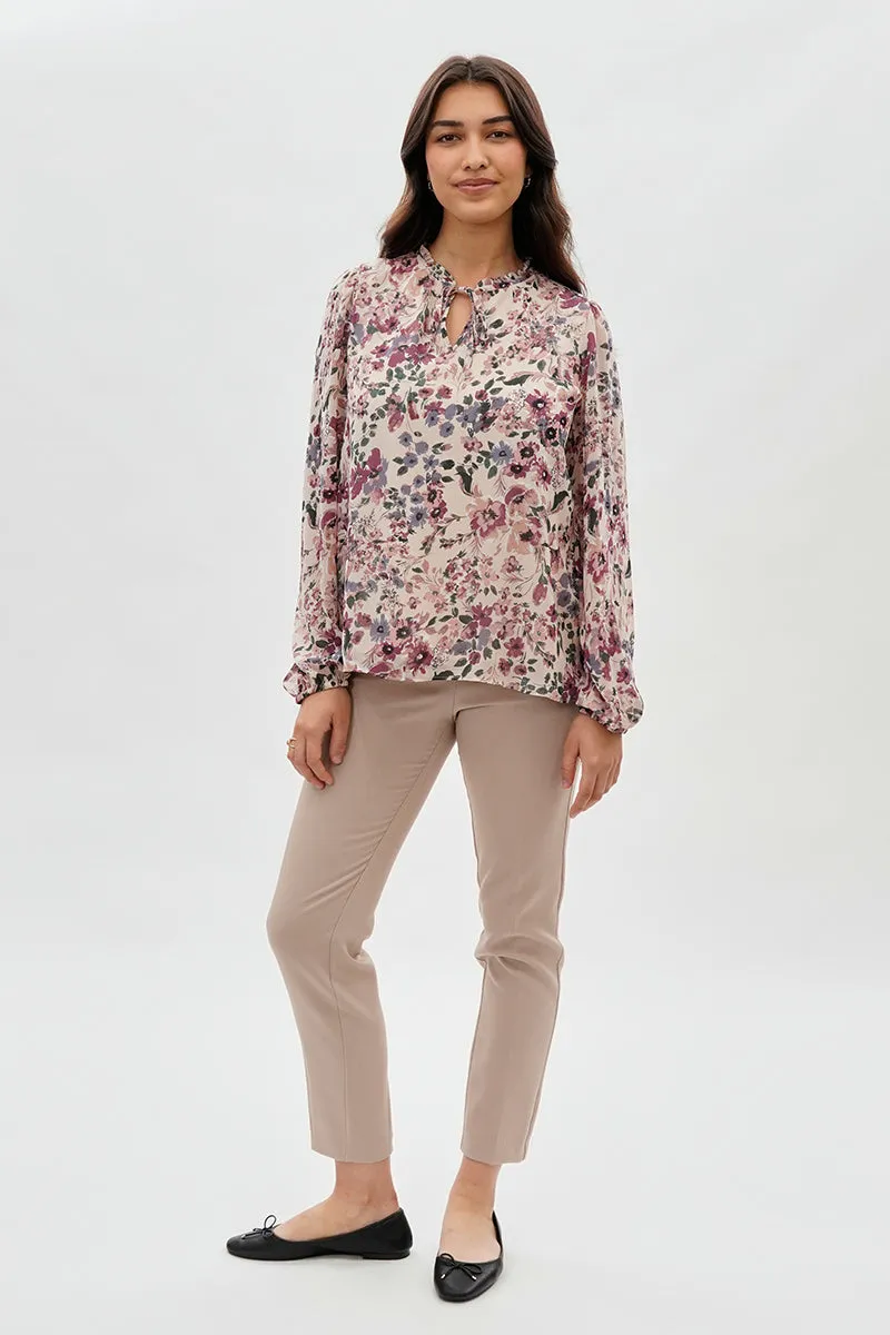 Beechers Brook Floral Tie-Neck Long Sleeve Blouse - Beige sold by Fairweather product image thumbnail 5