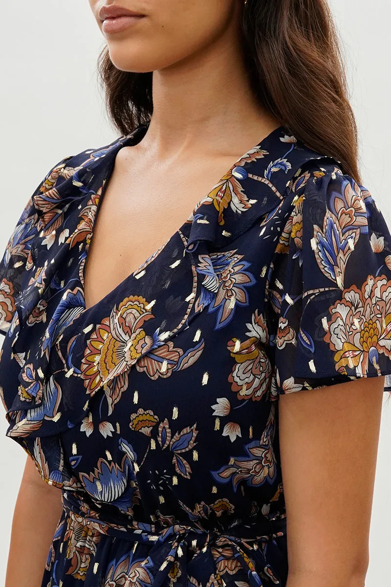 Beechers Brook Floral Ruffle Midi Dress - Navy sold by Fairweather product image thumbnail 4