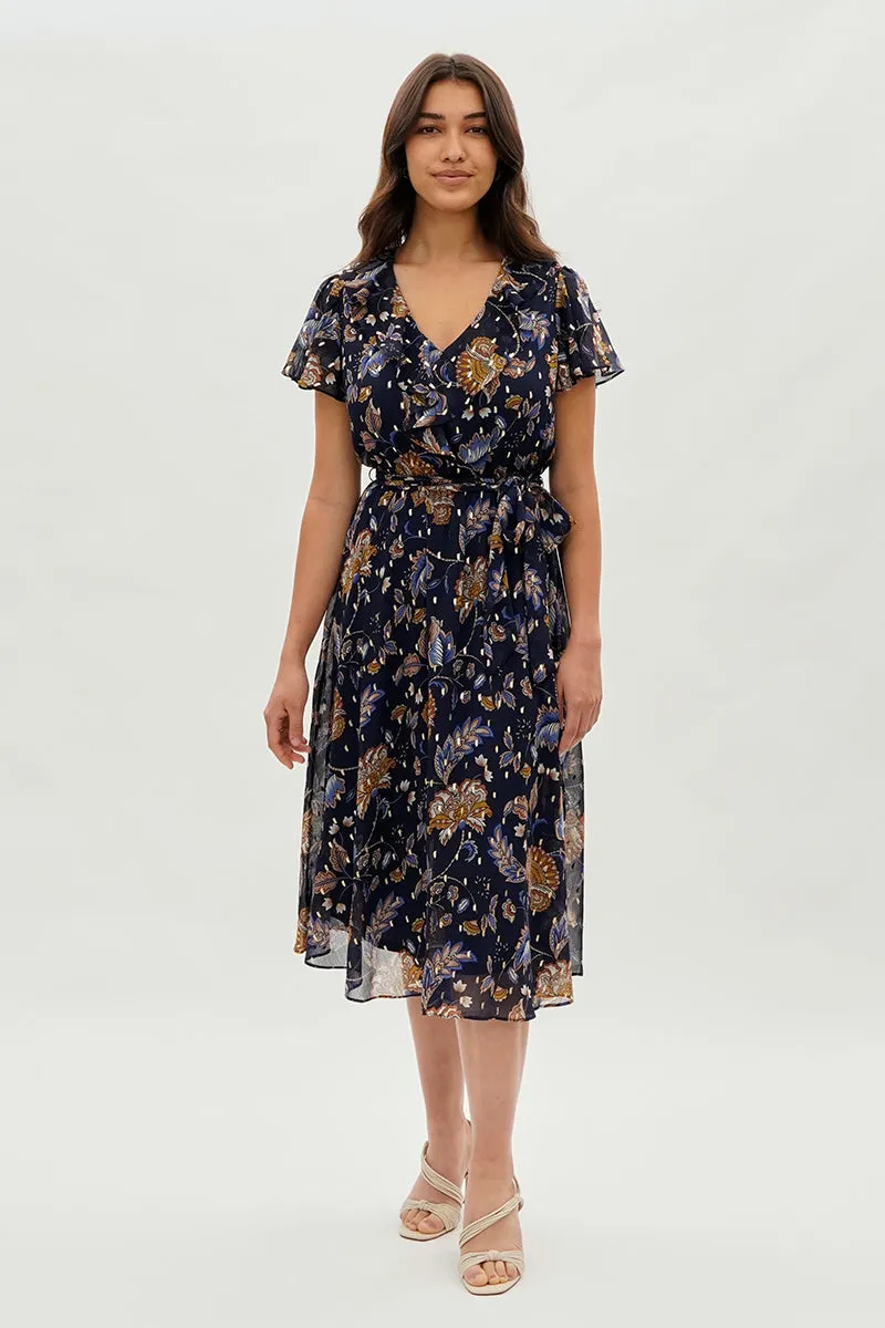 Beechers Brook Floral Ruffle Midi Dress - Navy sold by Fairweather product image thumbnail 5
